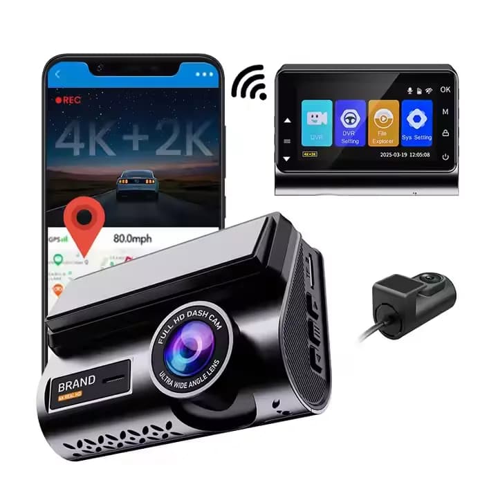 P85 2K 4G Dash Cam product image 3 - P85 2K 4G dash camera with dual-lens recording, WiFi connection, HD rear camera and accessory kit for connected.