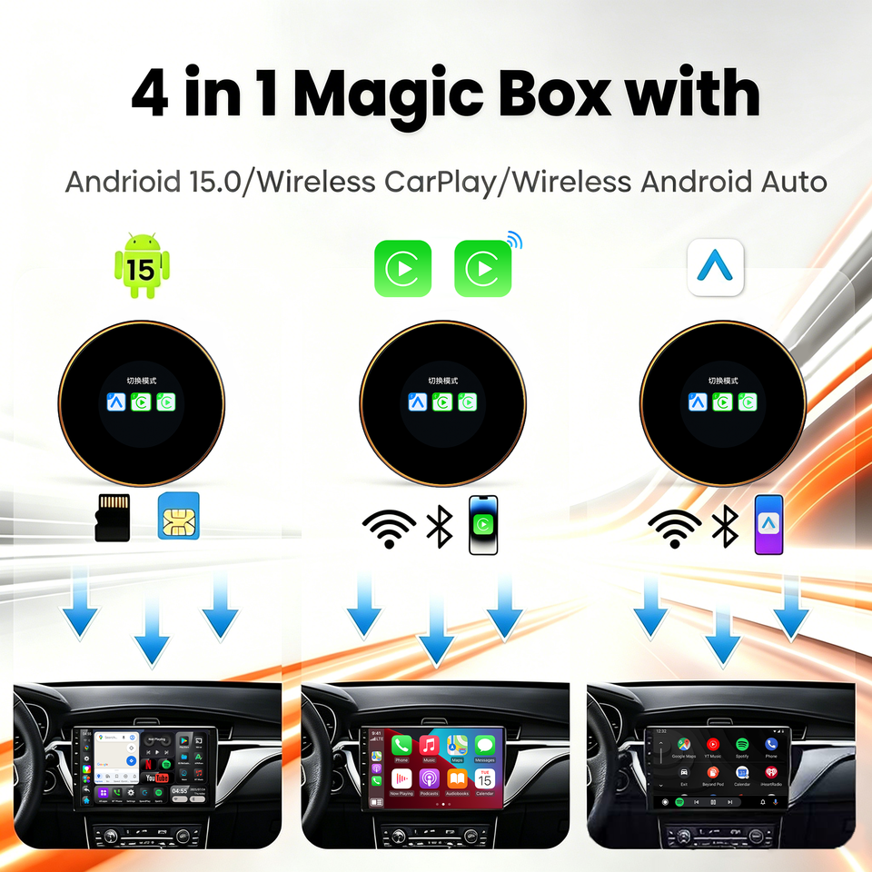 AI035 4 in 1 magic box with Android 15 wireless CarPlay and Android Auto image AI035 4 in 1 magic box with Android 15 wireless CarPlay and Android Auto image