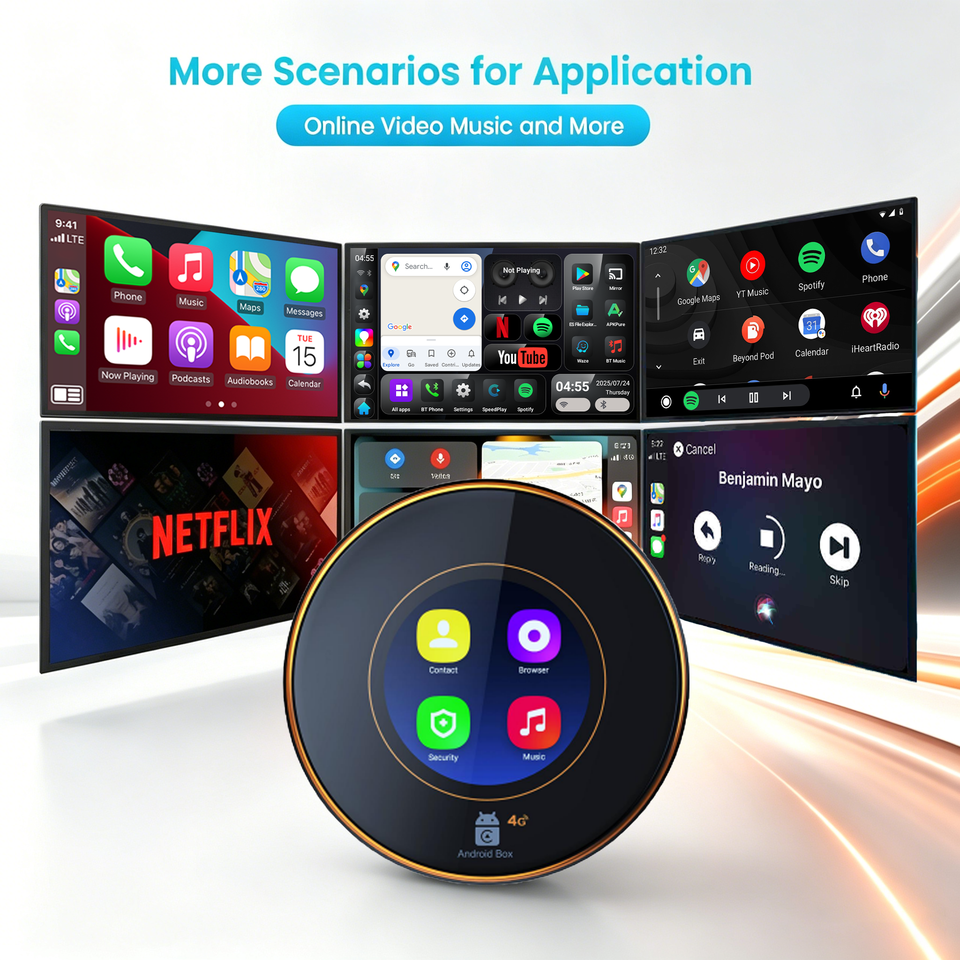 AI035 Android 15 CarPlay AI Box catalog image - AI035 Android 15 CarPlay AI box with Qualcomm SM6350, 8GB RAM + 128GB ROM, 4G network, built-in WiFi,. AI035 Android 15 CarPlay AI Box catalog image - AI035 Android 15 CarPlay AI box with Qualcomm SM6350, 8GB RAM + 128GB ROM, 4G network, built-in WiFi,.