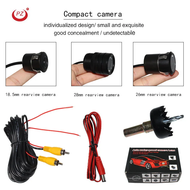 CM68 compact rear camera kit with RCA cable, power cable, hole saw and retail box CM68 compact rear camera kit with RCA cable, power cable, hole saw and retail box