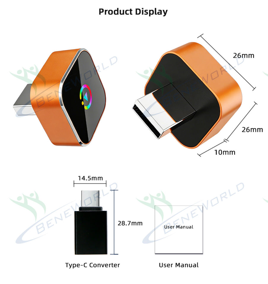 CP055 wireless CarPlay adapter product display and size image
