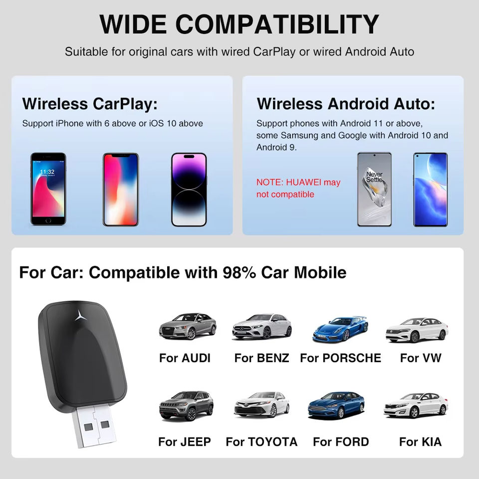 CP102-PI wide compatibility with iPhone Android Auto and 98% universal cars