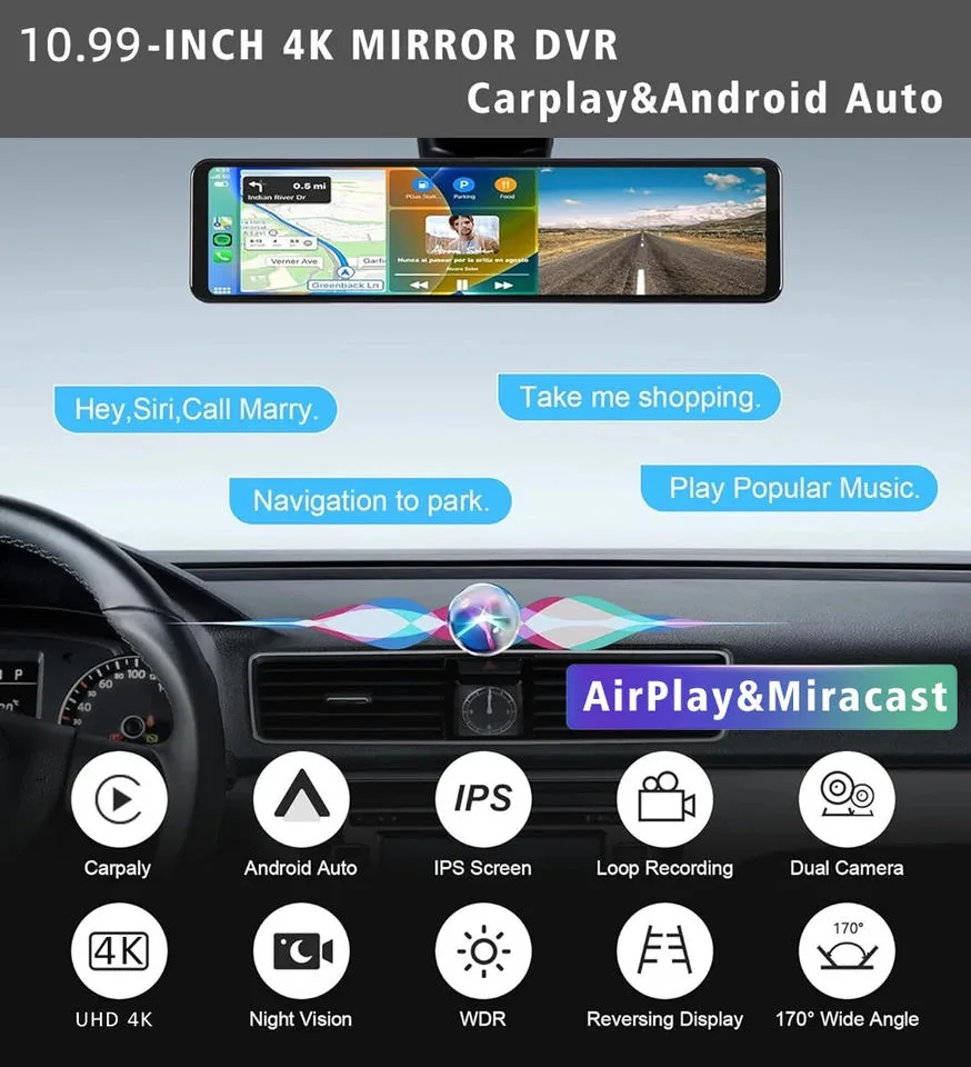 H8 4K Mirror DVR CarPlay thumbnail 3