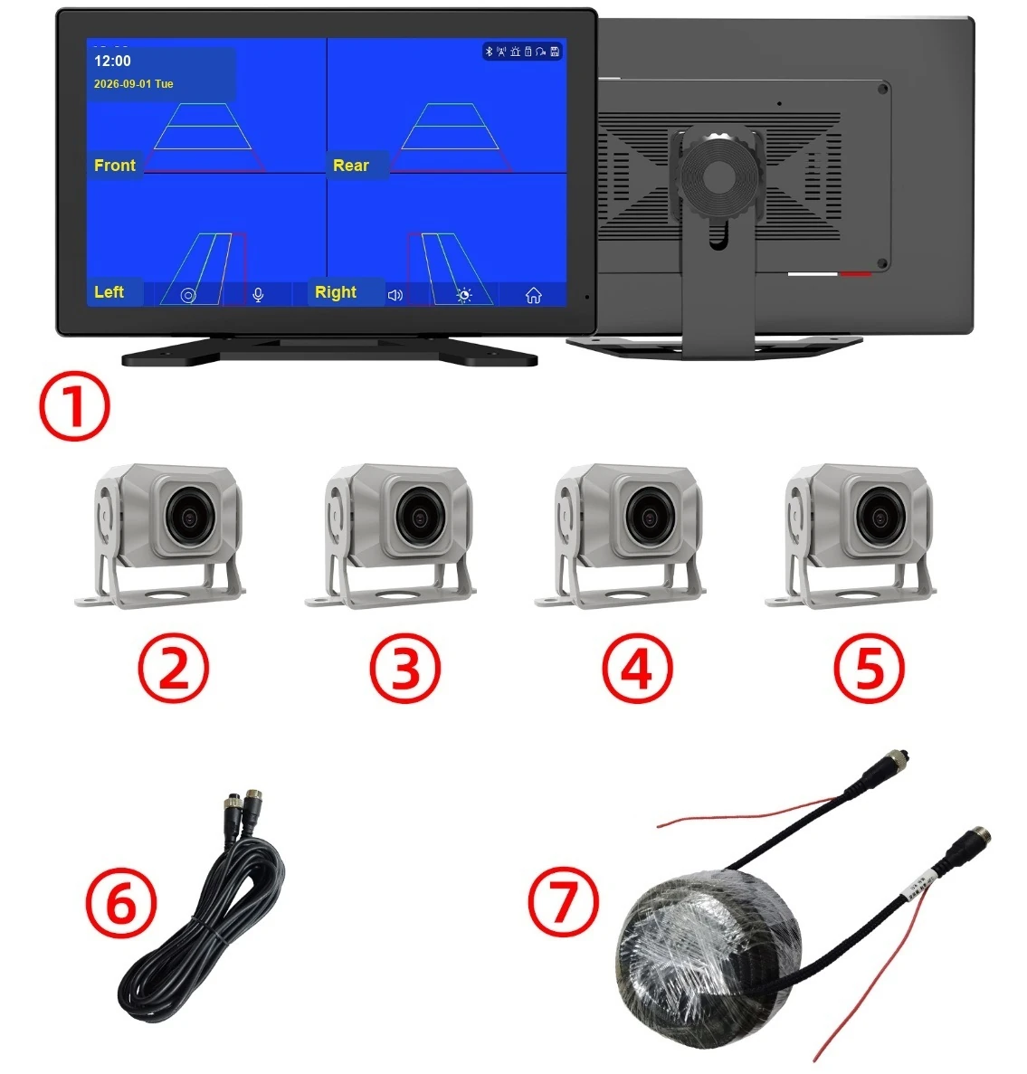 K400 truck camera kit with four cameras and aviation extension cables