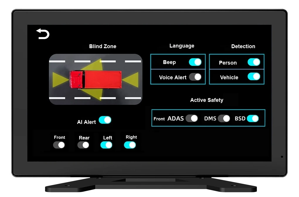 K400 optional AI ADAS and DSM warning settings subject to configuration