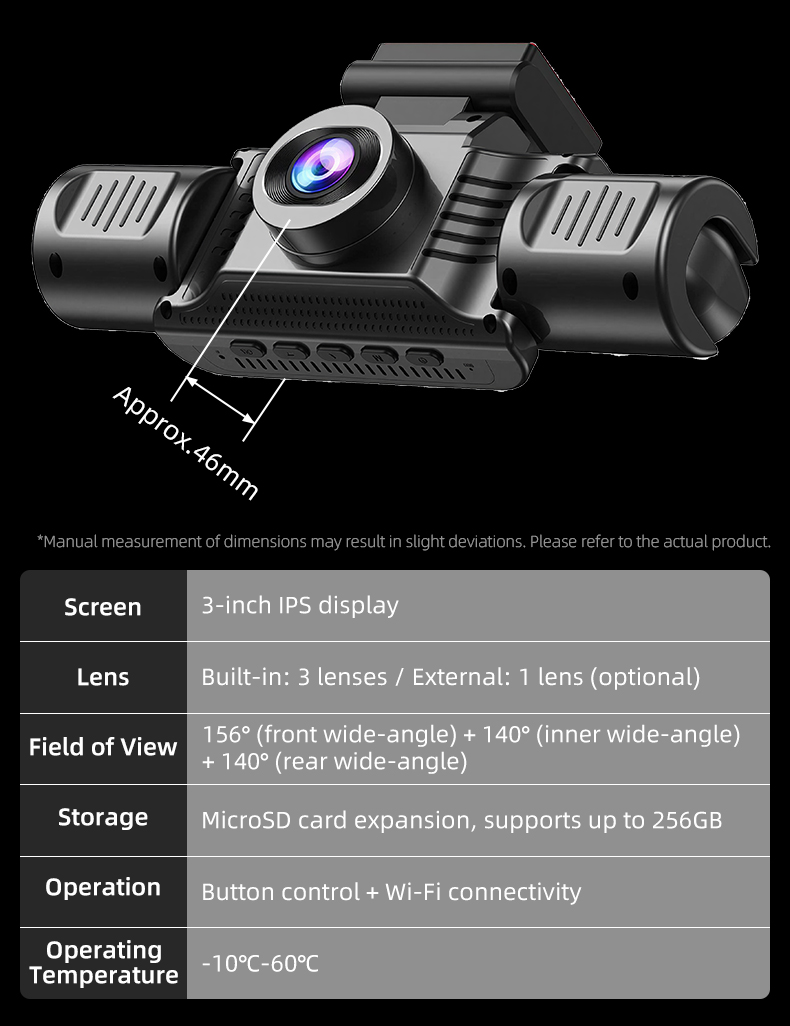 X404 dash cam 3-inch IPS display and lens specification image X404 dash cam 3-inch IPS display and lens specification image