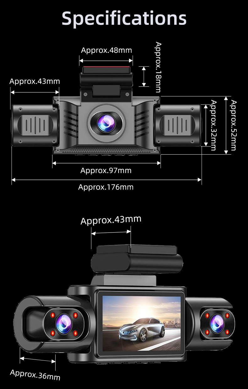 X404 dash cam product dimensions and installation size image X404 dash cam product dimensions and installation size image
